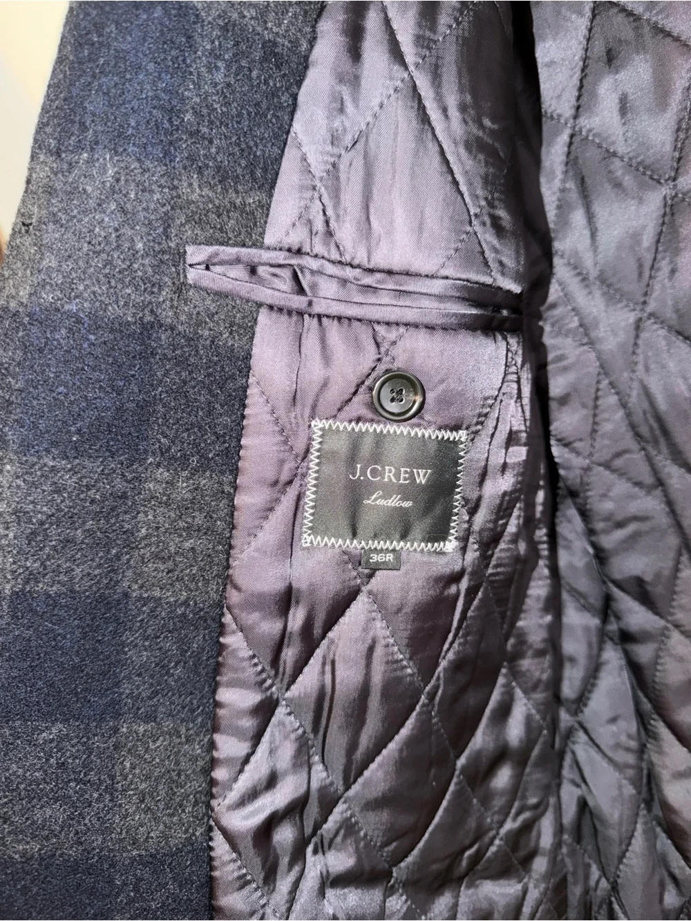 J. Crew Men's Navy and Gray Plaid Pea Coat